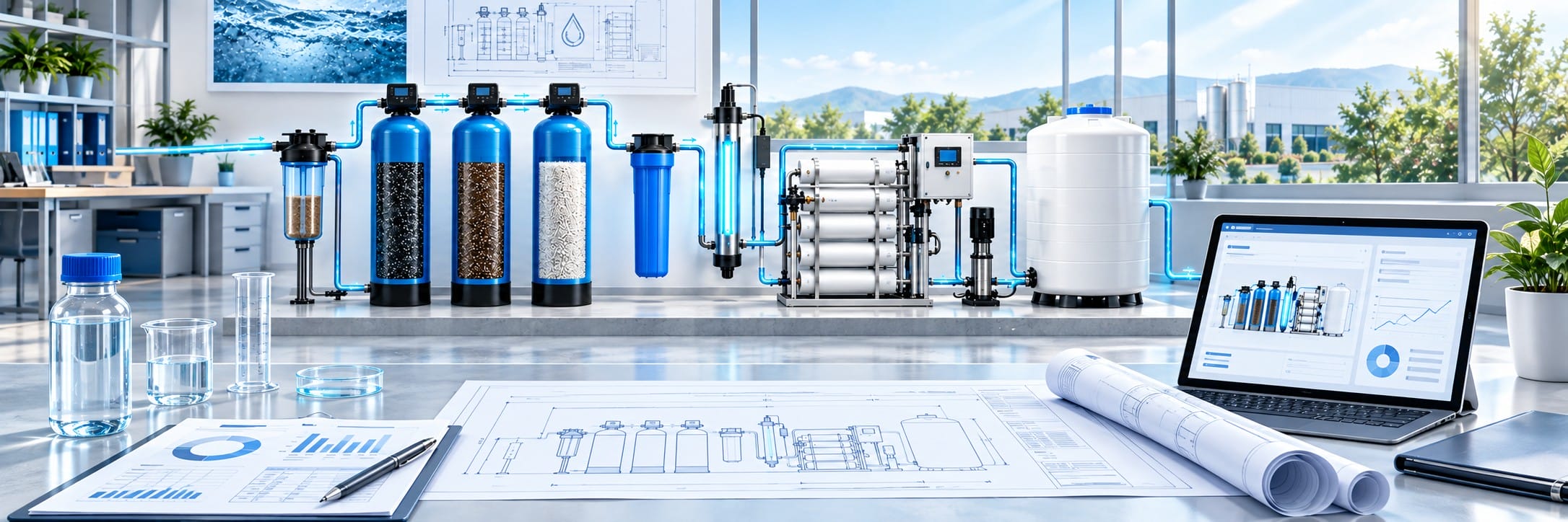 Étapes d'une étude de traitement d'eau : analyse, dimensionnement, sélection des équipements et maintenance